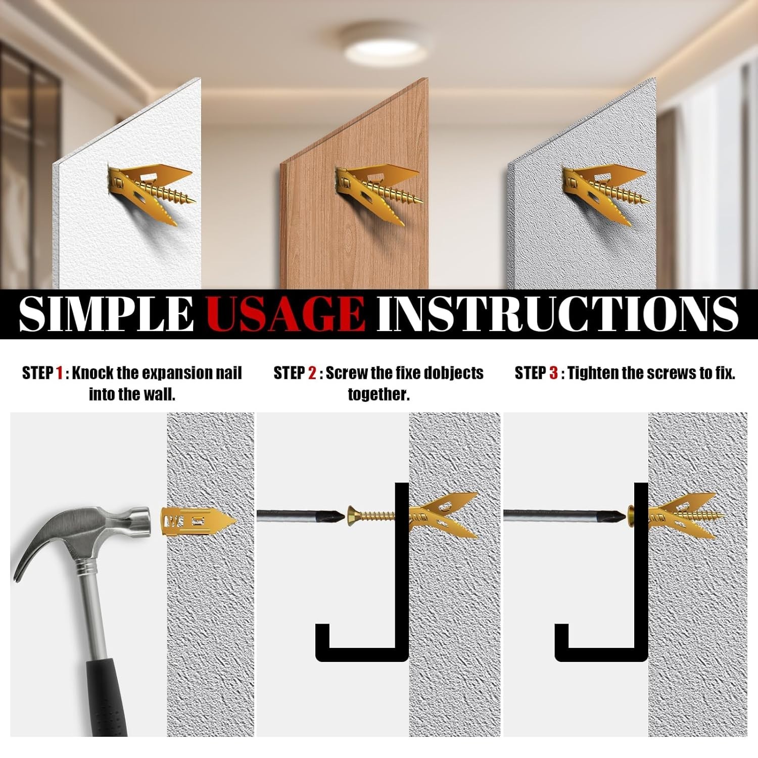 200PCS Self Drilling Drywall Anchors w Screws Metal Expansion Holds Up to 100lbs