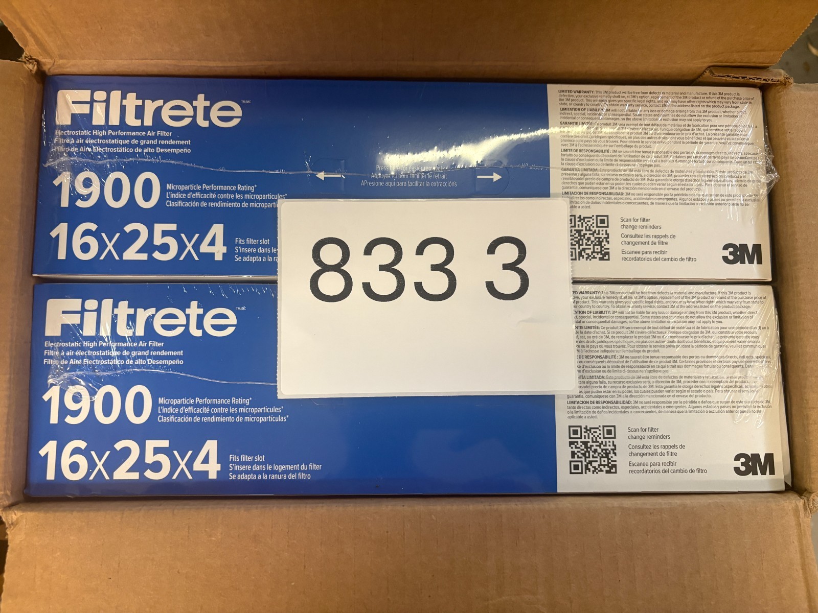 2 PACK Filtrete 16x25x4 AC Furnace Air Filter MERV 13, MPR 1900 Premium Allergen