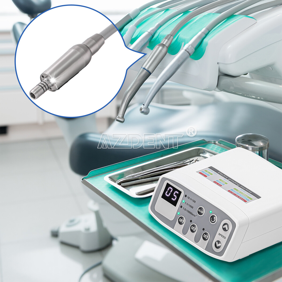 AZDENT Dental LED Electric Micro Motor Brushless 1:1/1:5 Increasing Contra Angle