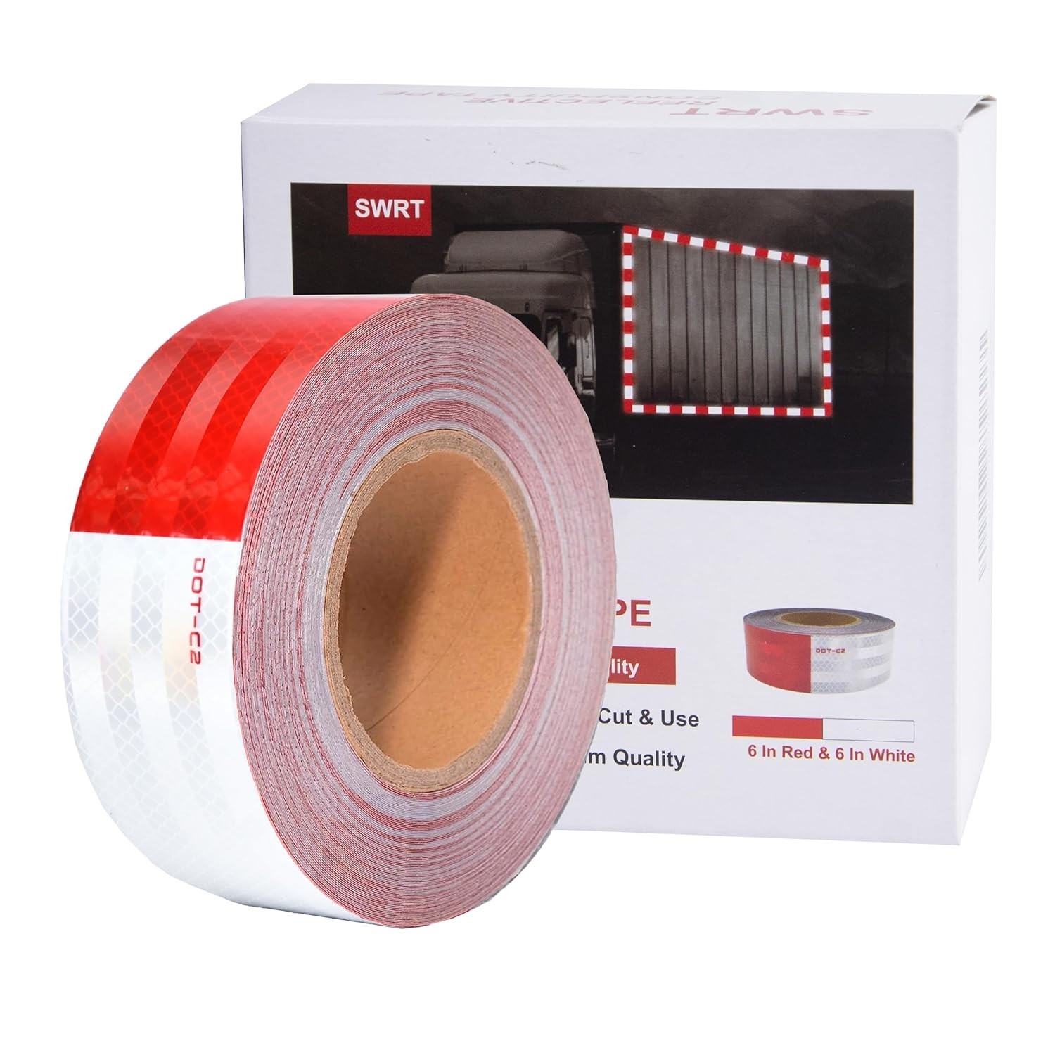 DOT C2 Reflective Tape 2 Inch x 30Ft Red White Waterproof Safety Truck