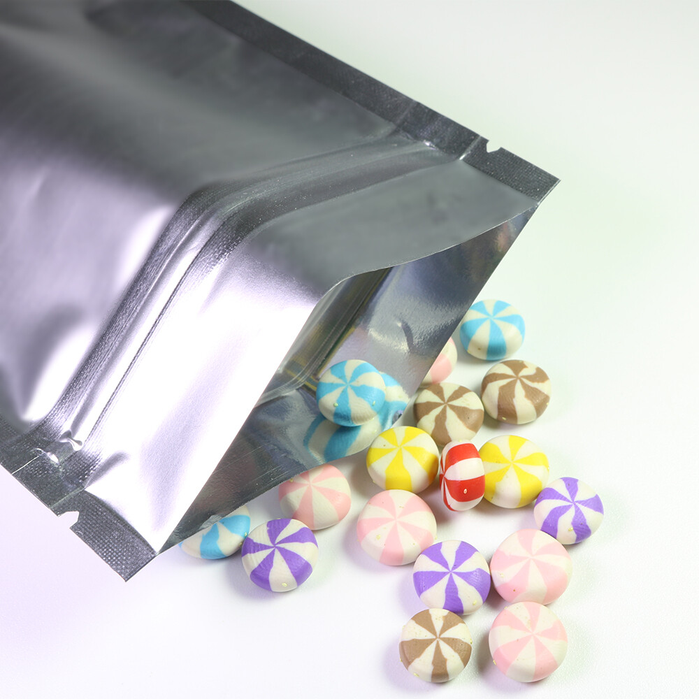 Flat Silver Metallic Mylar Foil Zipper Seal Resealable Bags Smell Proof Pouch