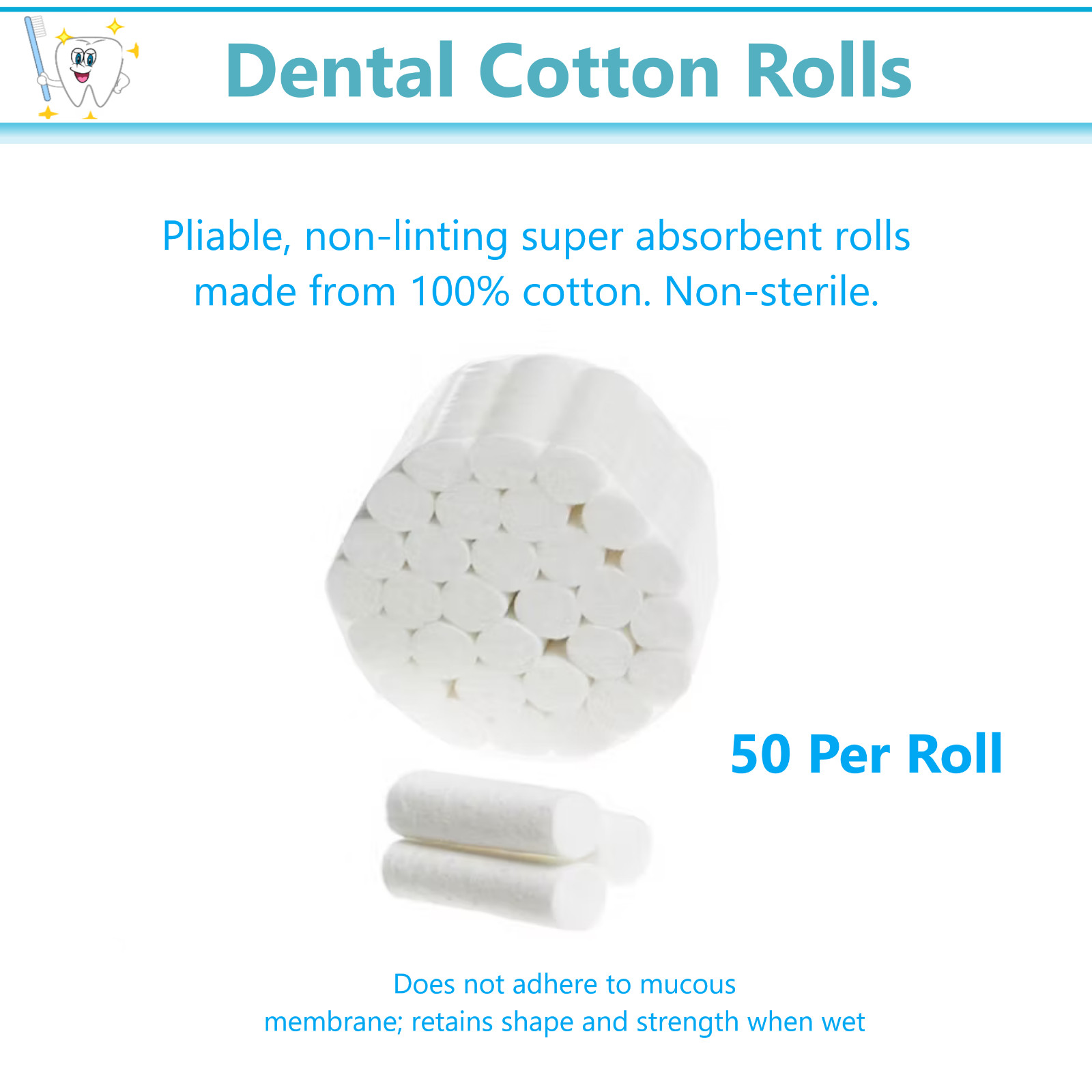 50 pcs Dental COTTON ROLLS #2 MEDIUM – US SELLER PREMIUM QUALITY Brand New