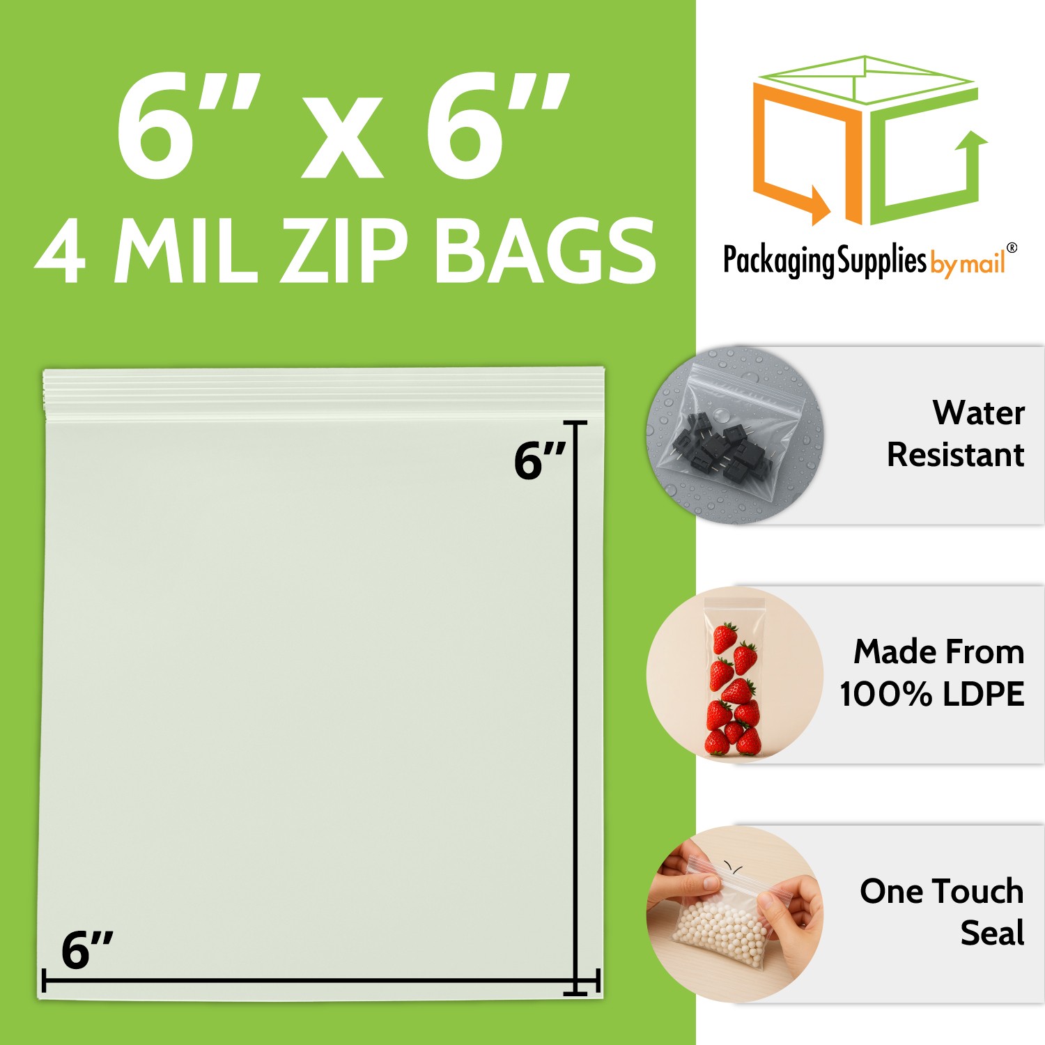 1000 Pcs 6″ x 6″ Zipper Bags Clear 4 Mil Reclosable Self Seal Ziplock Baggies