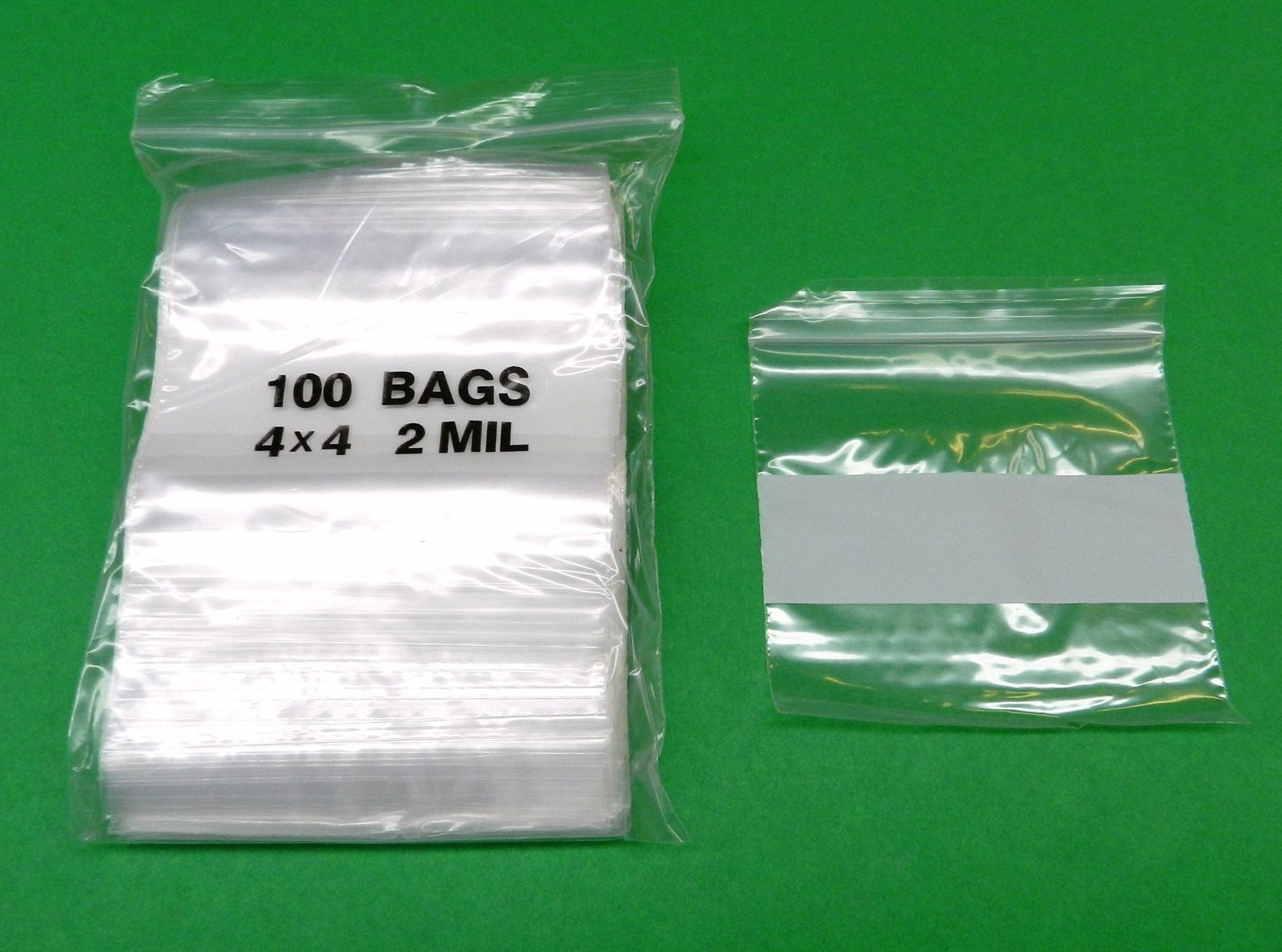100 White Block 4×4 Zip Seal Lock Bags Writeable 2mil Clear Poly 4″ x 4″ Baggies