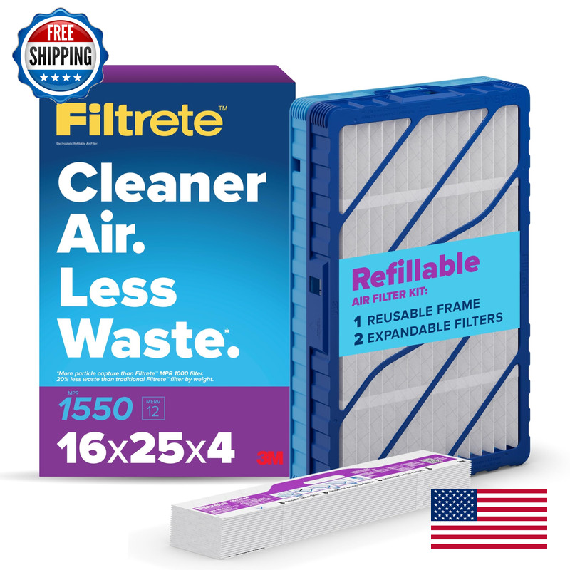Filtrete 16X25X4 Refillable Air Filter Starter Kit Mpr 1550 Merv 12 1 Reusable