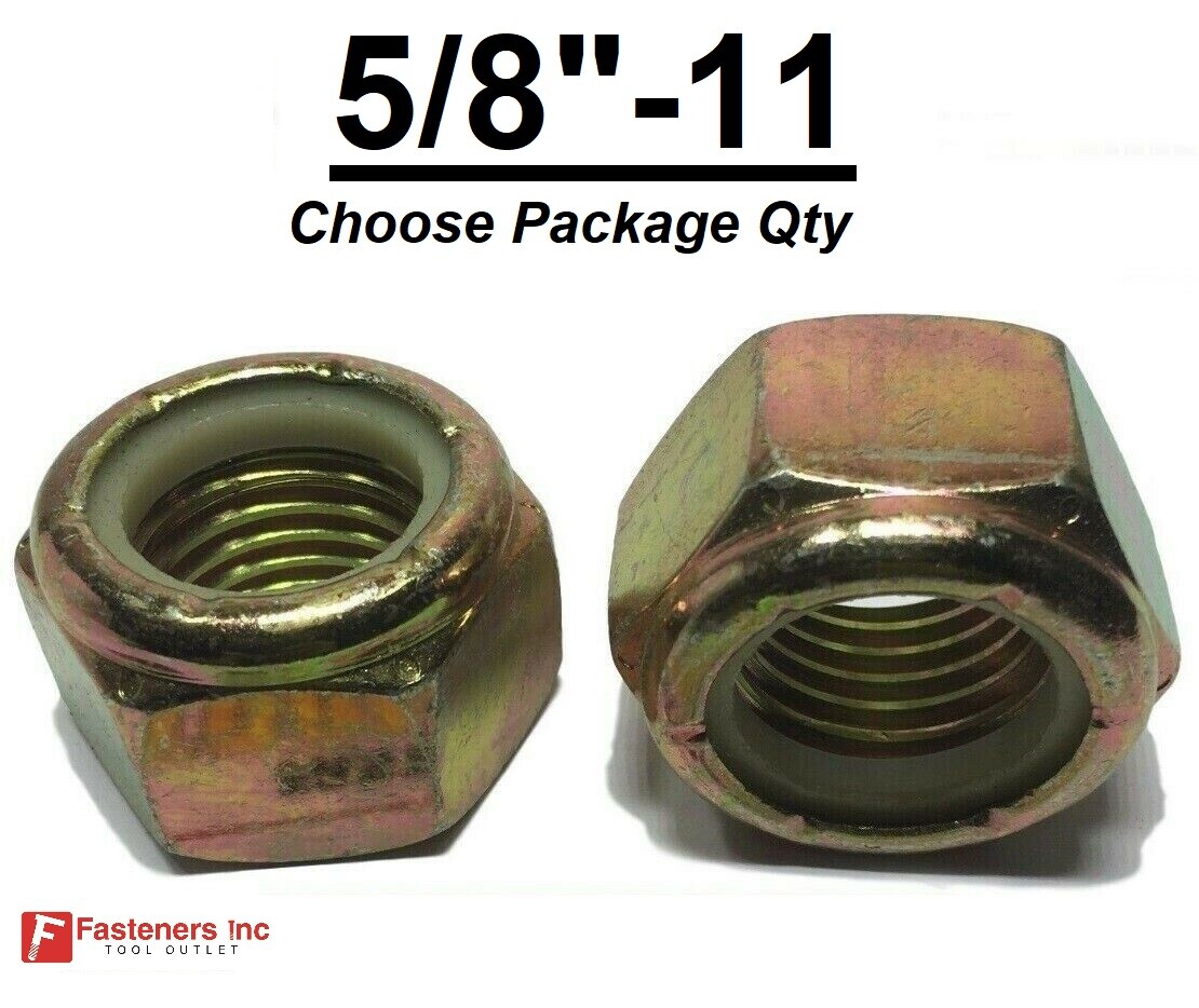 5/8-11 Grade 8 Nylon Insert Lock Nuts Nylock Yellow Zinc Plated High Strength