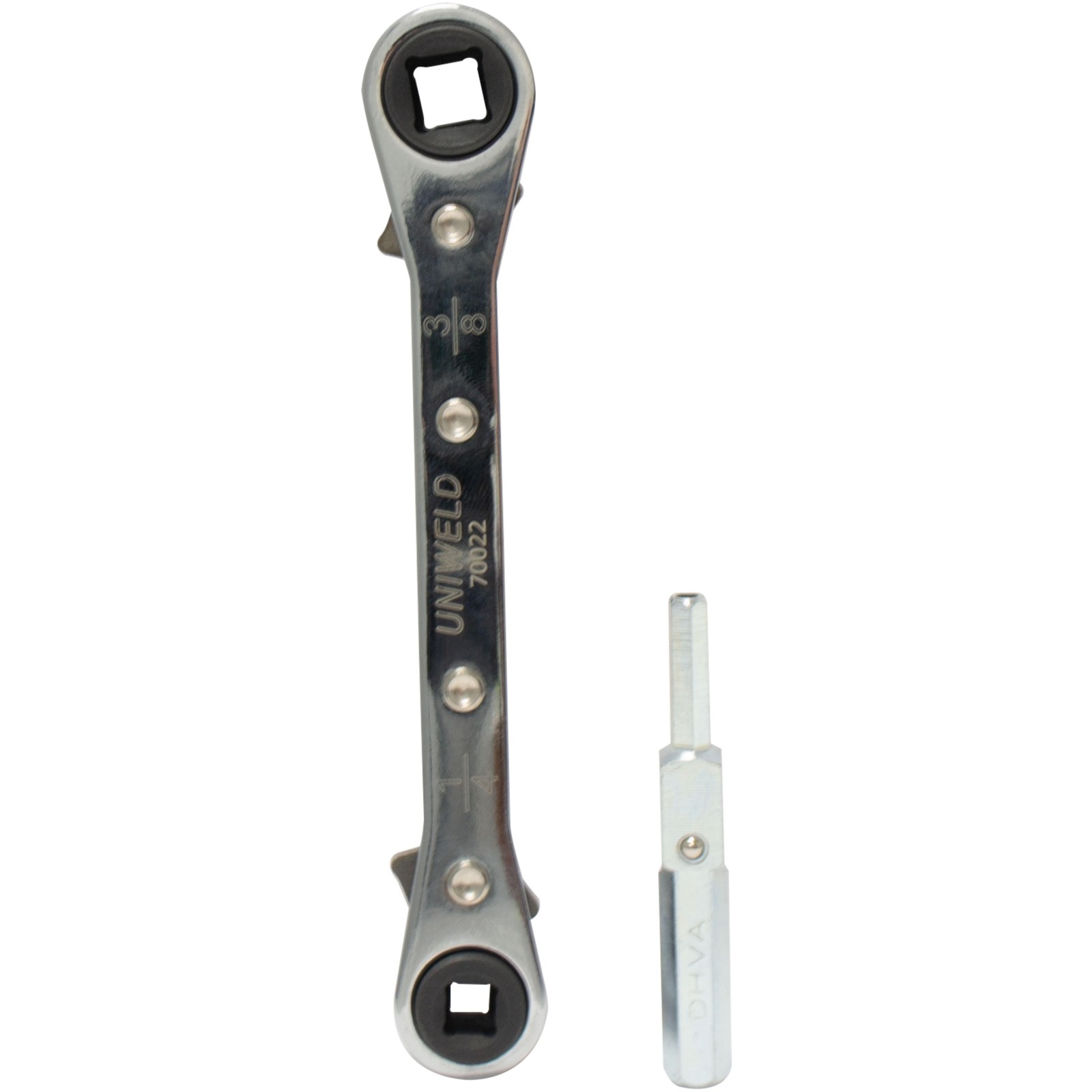 Uniweld 70022 Ratchet Wrench, 1/4 and 3/16 in Square opening, 3/8 and 5/16 in Sq