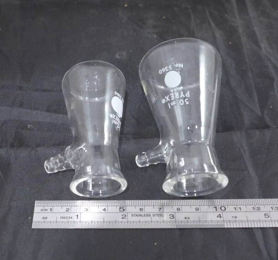 Bundle of 2 || CORNING Pyrex Micro Filtering Flasks, 25mL/50mL, glass barb #5360