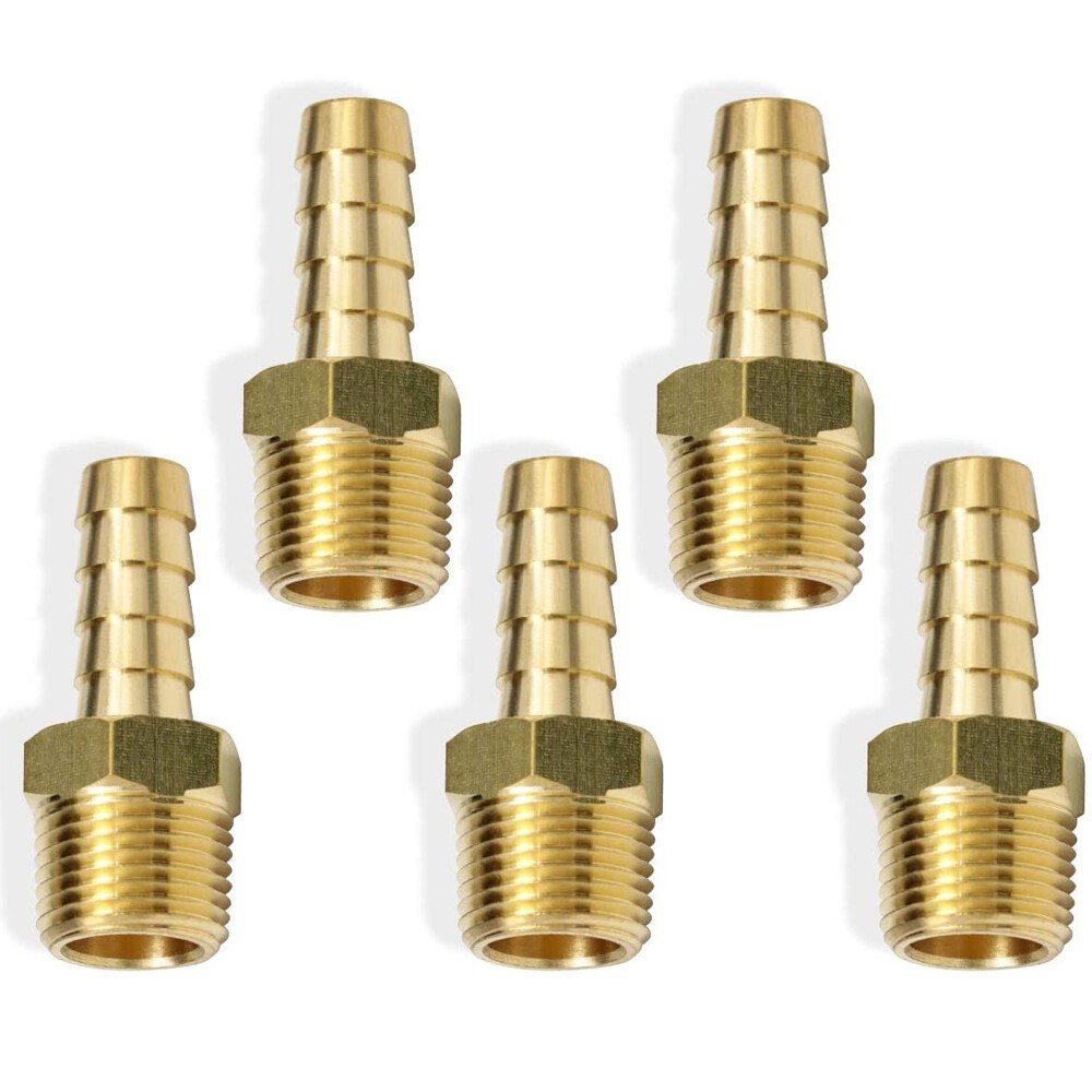 5X Brass 3/8In Hose Barb to 3/8In Male NPT Hose Fitting,Water Fuel Air Metals