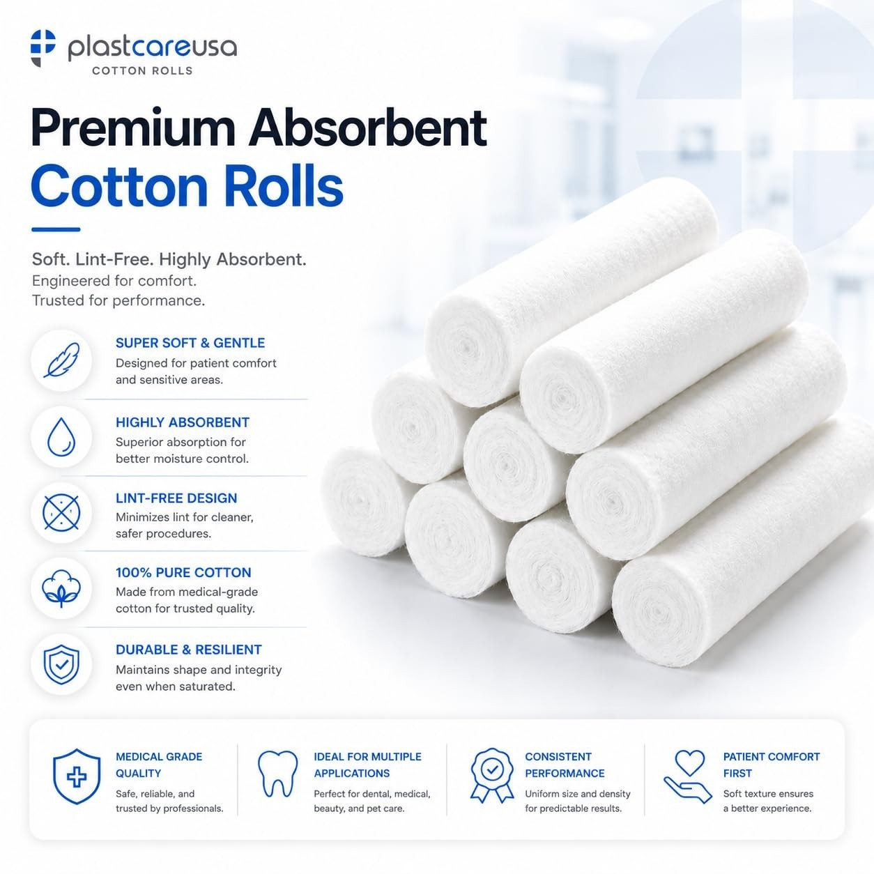 800 Count Dental Gauze Rolls – Highly Absorbent Cotton Rolls for Nosebleeds & Mo
