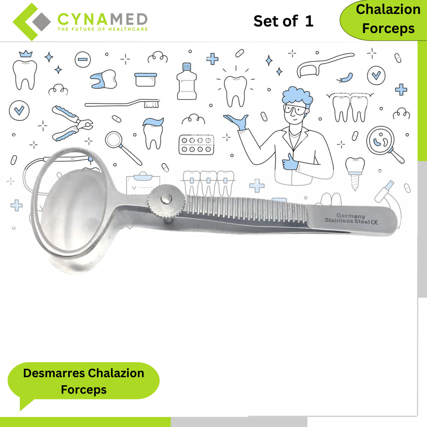 Cynamed Stainless Steel OR Desmarres Chalazion Forceps with Smooth Finish 3.5 in