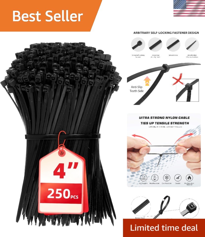 Multi-Purpose 250 PCS 4-Inch Nylon Cable Ties – Secure & Efficient Fasteners